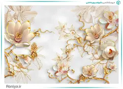 پوستر دیواری گل هلندی سه بعدی طلایی کد FS-051 - رونیا