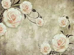 پوستر گل با زمینه پتینه کرم 3DF-419 - رونیا