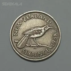 سکه کلکسیونی ۶ پنس بسیار کمیاب نیوزلند ۱۹۵۸ (ملکه الیزابت) %