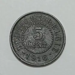 سکه خارجی ۵ سنتیم قدیمی بلژیک ۱۹۱۶ (بسیار کمیاب) %