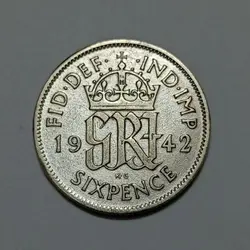 سکه نقره کلکسیونی ۶ پنس انگلیس ۱۹۴۲ جرج ششم %