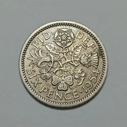 سکه کلکسیونی ۶ پنس انگلیس ۱۹۵۴ ملکه الیزابت %