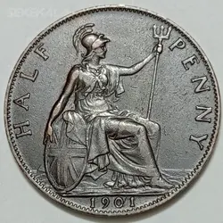سکه کلکسیونی نایاب نیم پنی انگلیس ۱۹۰۱ (ملکه ویکتوریا) کیفیت بینظیر %