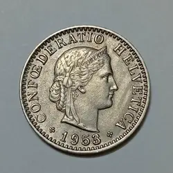 سکه کلکسیونی ۲۰ راپن سوئیس ۱۹۵۳ %