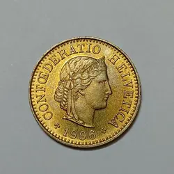 سکه کلکسیونی ۵ راپن سوئیس ۱۹۹۶ (برنز)(کیفیت بانکی) %