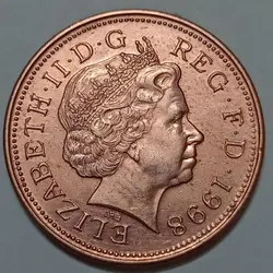 سکه کلکسیونی ۲ پنس انگلیس ۱۹۹۸ تاج سوم %