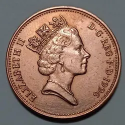 سکه کلکسیونی ۲ پنس انگلیس ۱۹۹۶ تاج دوم %