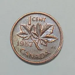 سکه خارجی ۱ سنت کانادا ۱۹۵۷ ملکه الیزابت %