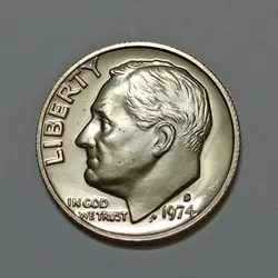 سکه کلکسیونی دایم (۱۰ سنت) پروف آمریکا ۱۹۷۴ (سری S) %
