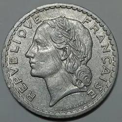 سکه کلکسیونی ۵ فرانک قدیمی کمیاب فرانسه ۱۹۴۶ %