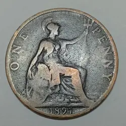 سکه خارجی ۱ پنی کمیاب انگلیس ۱۸۹۷ ملکه ویکتوریا %