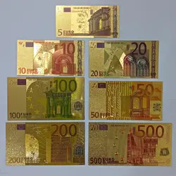 ست اسکناس های طلایی کلکسیونی یورو ۷ عدد ( سایز فابریک اسکناس های یورو اتحادیه اروپا ) کیفیت بانکی %