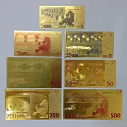 ست اسکناس های طلایی کلکسیونی یورو ۷ عدد ( سایز فابریک اسکناس های یورو اتحادیه اروپا ) کیفیت بانکی %