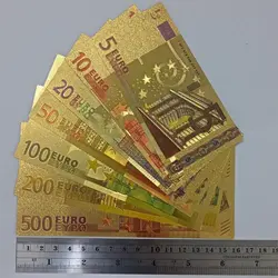ست اسکناس های طلایی کلکسیونی یورو ۷ عدد ( سایز فابریک اسکناس های یورو اتحادیه اروپا ) کیفیت بانکی %