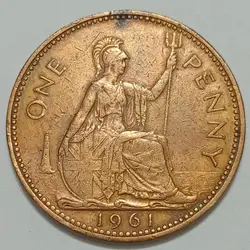 سکه خارجی ۱ پنی انگلیس ۱۹۶۱ ملکه الیزابت %