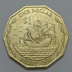 سکه کلکسیونی 1 دلار بسیار کمیاب بلیز 1991 ملکه الیزابت %