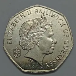 سکه کلکسیونی ۵۰ پنس گرنزی ۲۰۰۸ بسیار کمیاب - ملکه الیزابت %