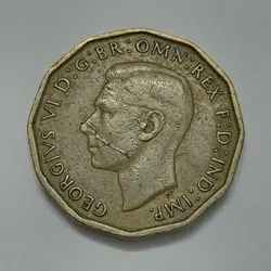 سکه خارجی ۳ پنس کمیاب انگلیس ۱۹۴۳ جرج ششم %