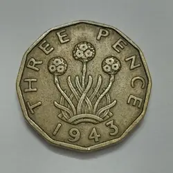سکه خارجی ۳ پنس کمیاب انگلیس ۱۹۴۳ جرج ششم %