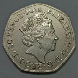 سکه خارجی 50 پنس (نیم پوند) یادبودی کمیاب انگلیس 2018 %
