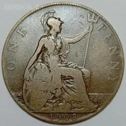 سکه خارجی ۱ پنی کمیاب انگلیس ۱۹۰۸ ادوارد هفتم %