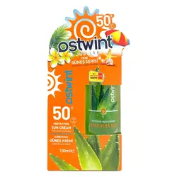 مشخصات، خرید و قیمت ست کرم ضدآفتاب +SPF50 و ژل آلوئه ورا Ostwint ⭐️ روژینو