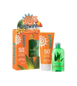 مشخصات، خرید و قیمت ست کرم ضدآفتاب +SPF50 و ژل آلوئه ورا Ostwint ⭐️ روژینو