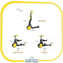 سه چرخه و اسکوتر 5 کاره دسته‌دار کودک ندل | Nadle