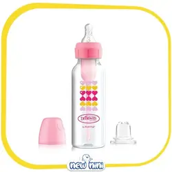 شیشه شیر 250 میلی‌لیتری به همراه سری آبمیوه خوری Option Plus ضد نفخ (ANTI COLIC) دکتر براونز | Dr Brown's طرح قلب