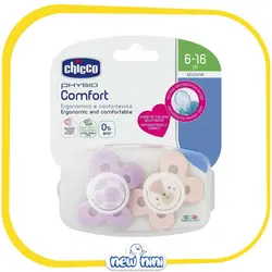 پستانک ارتودنسی 2 عددی چیکو | Chicco مدل Physio Comfort خرس خالدار و صورتی ساده