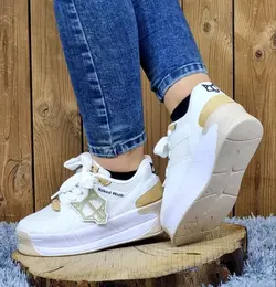 کفش اسپرت کتونی زنانه دخترانه مدل جدید گرگی زیبا خانم های باکلاس و خاص پوش رنگ سفیدقهوه ایی