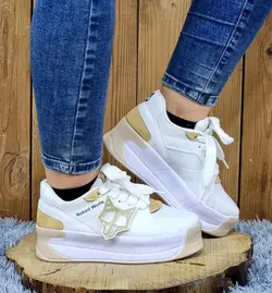 کفش اسپرت کتونی زنانه دخترانه مدل جدید گرگی زیبا خانم های باکلاس و خاص پوش رنگ سفیدقهوه ایی