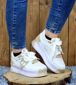 کفش اسپرت کتونی زنانه دخترانه مدل جدید گرگی زیبا خانم های باکلاس و خاص پوش رنگ سفیدقهوه ایی