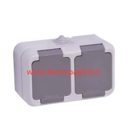پریز ارت و کلید دو پل دوقلو IP44 روکار دلند مدل آسا
