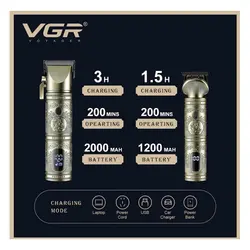 ماشین اصلاح موی سر و صورت وی جی ار مدل V-670 مجموعه 2 عددی