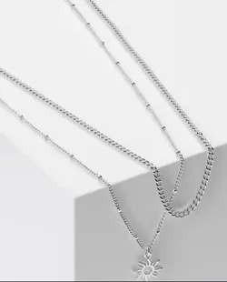 گردنبند دو لاین سنبل خورشید رنگ نقره ای