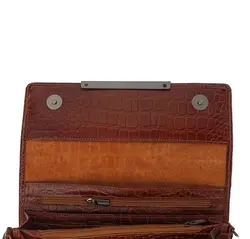 کیف رودوشی چرم زنانه چرم سون مدلZ050 رنگ عسلی کروکودیلی - فروشگاه چرم سون