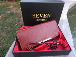 کیف رودوشی چرم زنانه چرم سون مدلZ050 رنگ عسلی کروکودیلی - فروشگاه چرم سون