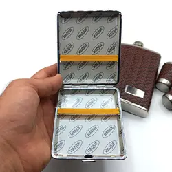 ست قمقمه جیبی 240cc و قوطی سیگار چرم کد e408