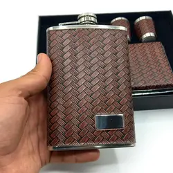 ست قمقمه جیبی 240cc و قوطی سیگار چرم کد e408