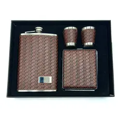 ست قمقمه جیبی 240cc و قوطی سیگار چرم کد e408