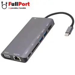 هاب 8 خروجی با اتصال Type-C برند K-NET مدل K-MFCMS908 S9