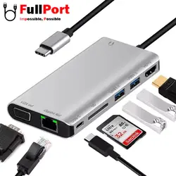 هاب 8 خروجی با اتصال Type-C برند K-NET مدل K-MFCMS908 S9