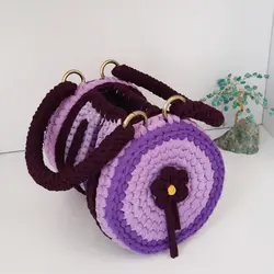 کیف دستی گرد تریکو مدل بنفشه | کد 77 - فروشگاه اینترنتی سنبل کالا