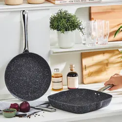 ست ماهیتابه و گریل بیوگرانیتی کاراجا مدل Navy Stone