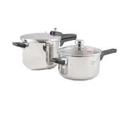 زودپز دو قلو پارس استیل گنجایش 4.5 و 6 لیتر با درب پیرکس (کف سه لایه)