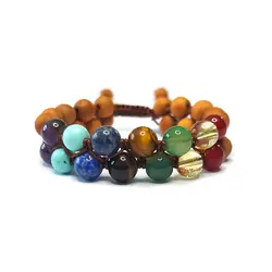 دستبند دو ردیفه هفت چاکرا و چوب معطر صندل کد48