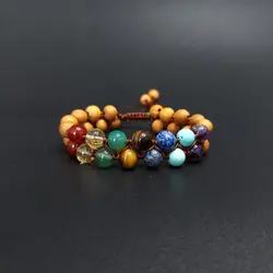 دستبند دو ردیفه هفت چاکرا و چوب معطر صندل کد48