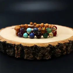 دستبند دو ردیفه هفت چاکرا و چوب معطر صندل کد48