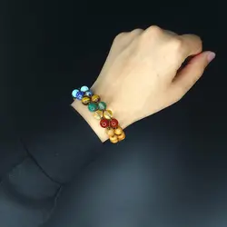 دستبند دو ردیفه هفت چاکرا و چوب معطر صندل کد48